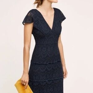 ANTHROPOLOGIE Foxiedox Clarinda Navy Lace Dress, Size Medium